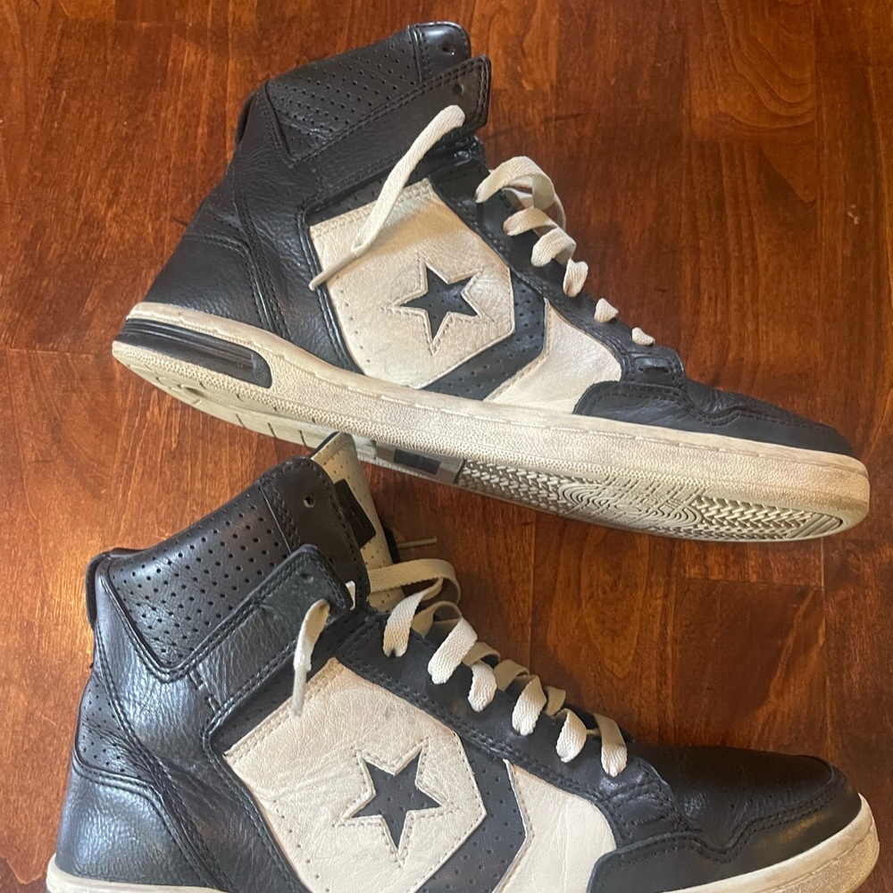 John Varvatos Black and Cream High-Top Sneakers